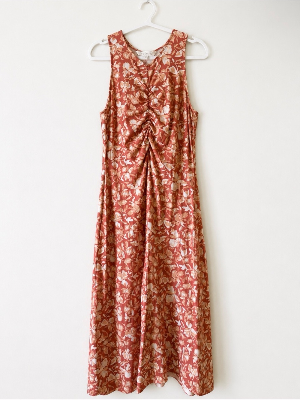 Soft Joie Eliot Floral Ruched Front Cotton Stretch Midi Dress Size M